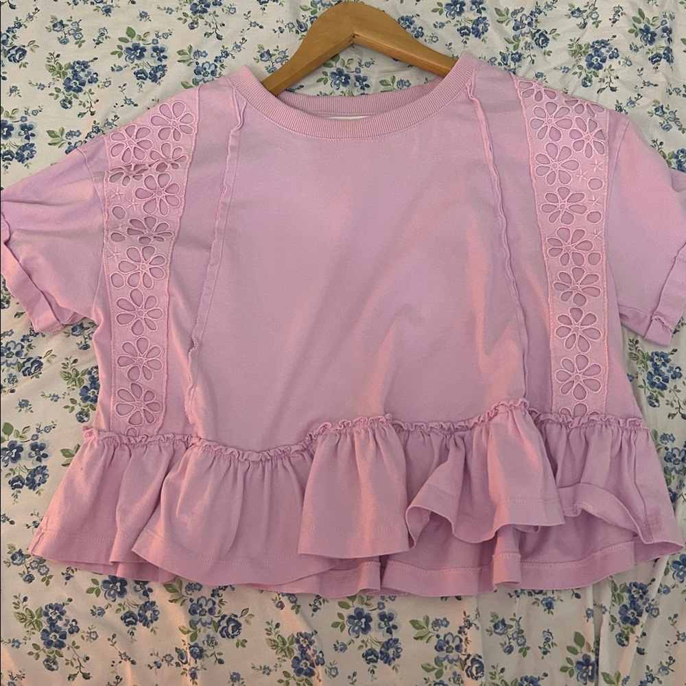 Altar'd State Pastel Pink Ribbed Neck Tee